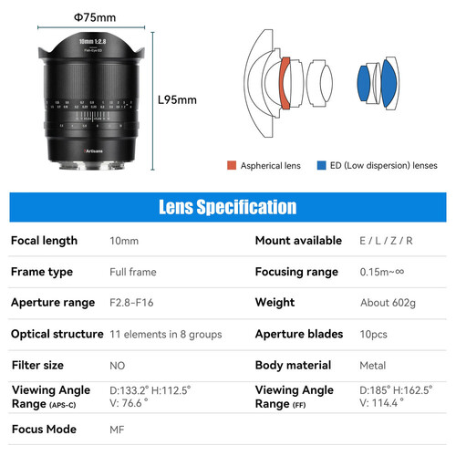 7Artisans 10mm F2.8 Mark II Lens (Sony E)