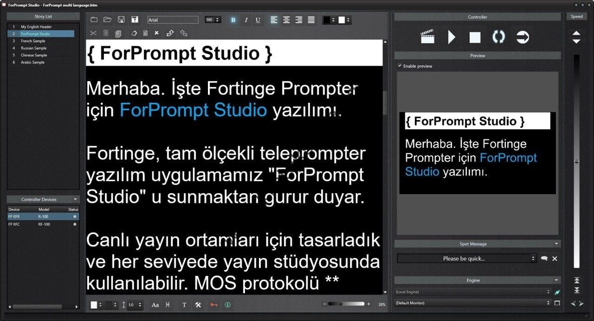 Fortinge ForPrompt Studio Prompter Yazılımı - ForPrompt Studio yazılım arayüzü