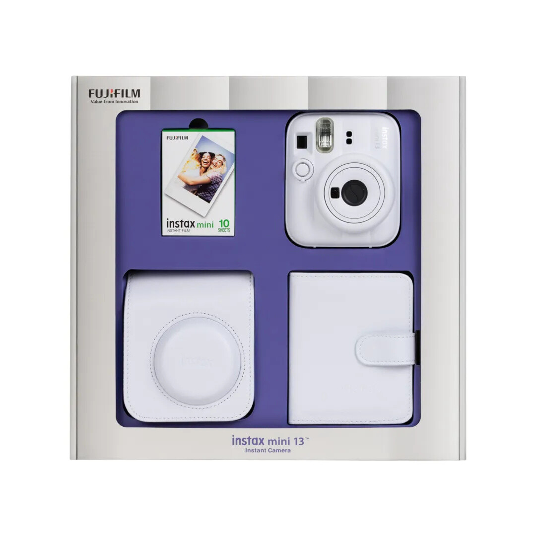 Fujifilm Instax Mini 13 Clay White Bundle Box seti ve kutu içeriği