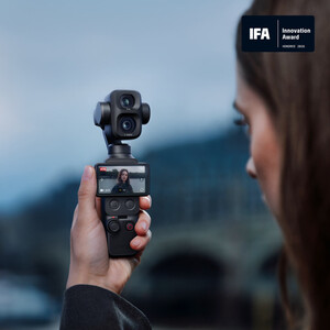 DJI Osmo Pocket 4P'nin gövdeye entegre çift kamera modülü