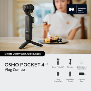 DJI Osmo Pocket 4P Vlog Combo Classic Black ve paketteki temel aksesuarlar
