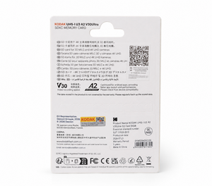 Kodak 64GB UHS-I U3 A2 V30 Ultra DDR SD Hafıza Kartı - arka ambalaj ve üretici etiketi
