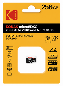 Kodak 256GB UHS-I U3 A2 V30 Ultra Micro SD Hafıza Kartı (Pocket Kameralarla Uyumlu) (160MB/s - 145MB/s) - ürün görünümü