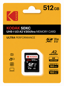 Kodak 512GB UHS-I U3 A2 V30 Ultra DDR SD Hafıza Kartı (160MB/s - 150MB/s) - ürün görünümü
