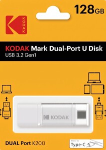 Kodak 128GB 3.2 Gen1 Type-C + USB Bellek (K200W) - ürün görünümü