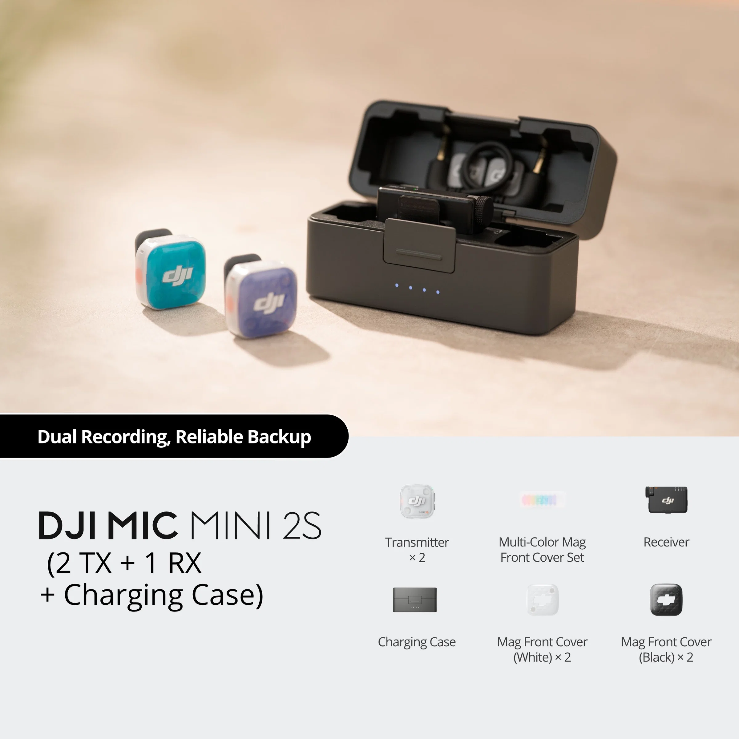 DJI - DJI Mic Mini 2S Kablosuz Yaka Mikrofonu (2 Verici + 1 Alıcı + Şarj Kutusu)