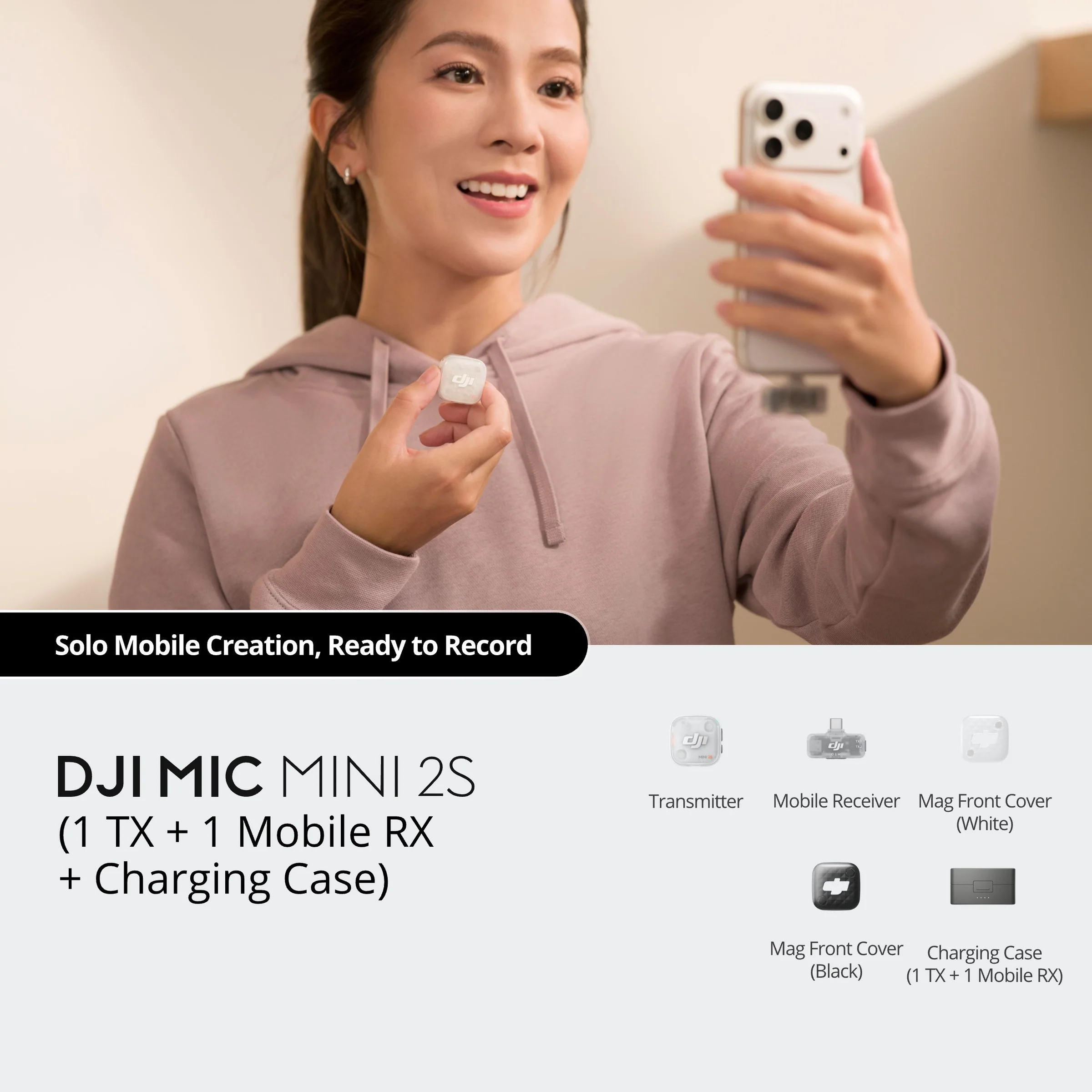 DJI - DJI Mic Mini 2S Kablosuz Yaka Mikrofonu (1 Verici + 1 Mobil Alıcı + Şarj Kutusu)