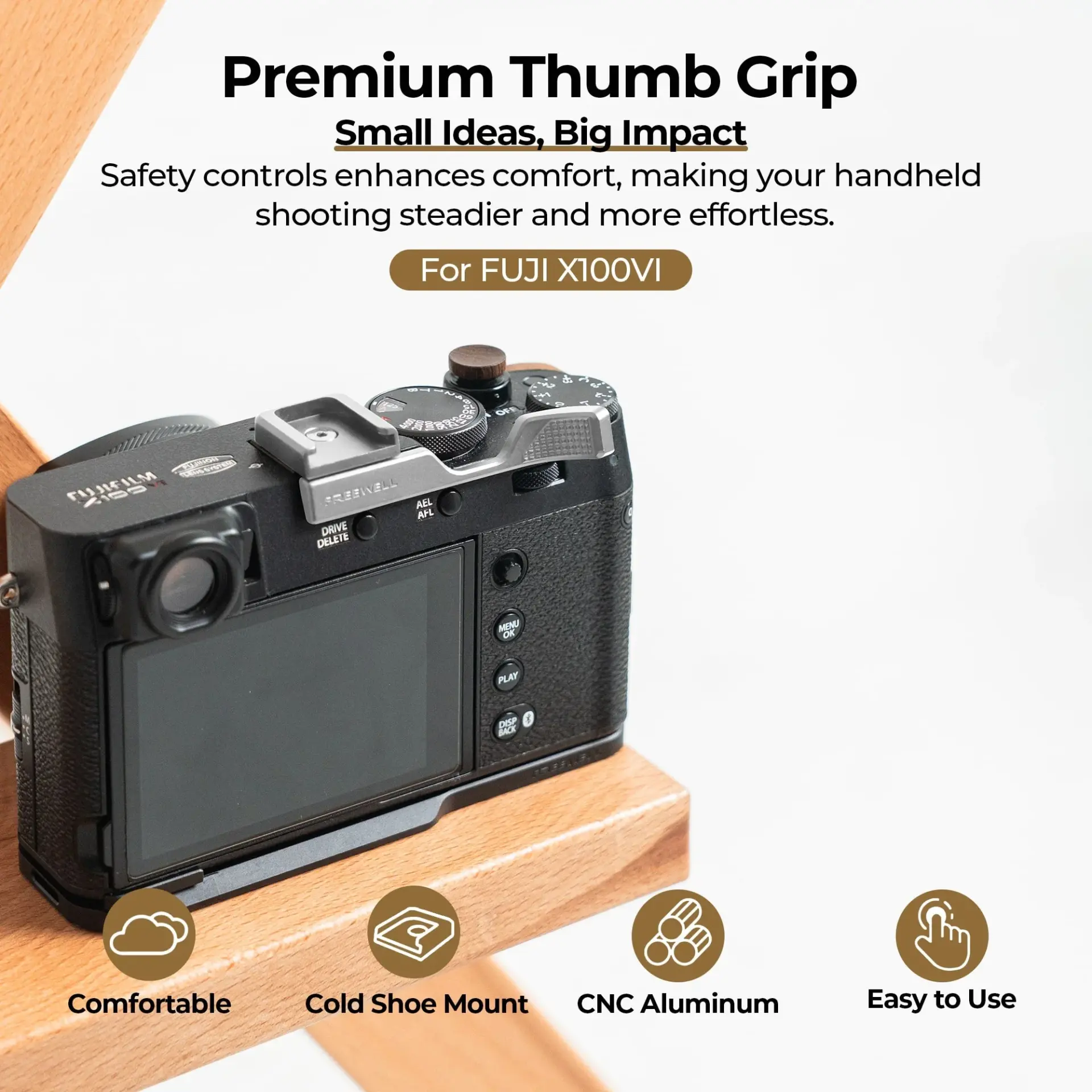 Freewell Fuji X100VI Thumb Grip with Cold Shoe Mount