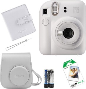 Fujifilm - Fujifilm Instax Mini 12 Fotoğraf Makinesi + Askı + Pil + 10’lu Film (Beyaz)