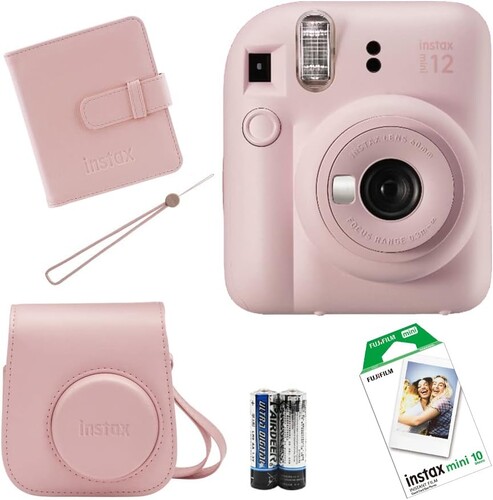 Fujifilm Instax Mini 12 Fotoğraf Makinesi + Askı + Pil + 10’lu Film (Pembe)