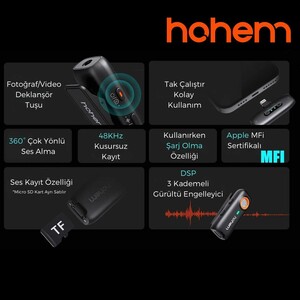 Hohem MIC-01 Wireless 2 Kişilik Yaka Mikrofonu (Lightning) - Thumbnail