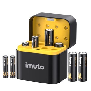 IMUTO - Imuto 3000mWh AA & 1300mWh AAA Lityum Şarjlı Pil Seti (4+4) Yuvalı Şarj Ünitesi