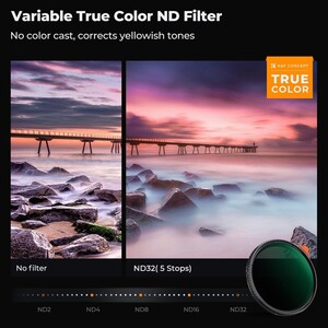 K&F - K&F Concept 82mm NANO-X ND2-32 (1-5 Stop) True Color Ultra Değişken Filtre (1)