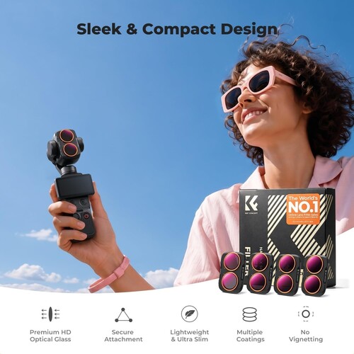 K&F Concept DJI Osmo Pocket 4P İçin 4 Parça ND/PL Filtre Seti (ND8/PL, ND16/PL, ND32/PL, ND64/PL) (Plastik)