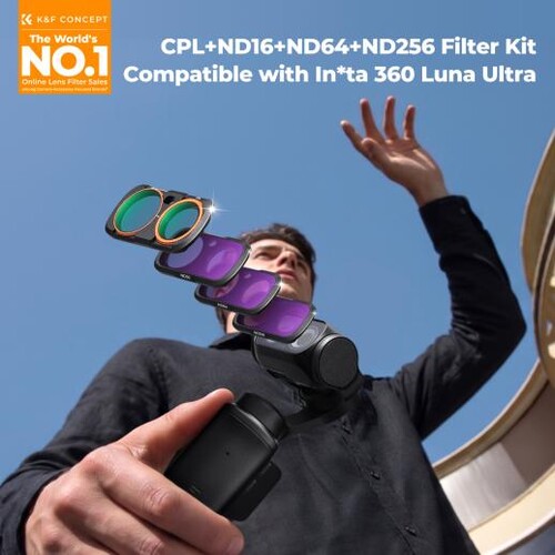 K&F Concept Insta360 Luna Ultra İçin 4 Parça Filtre Seti (CPL + ND16 + ND64 + ND256)