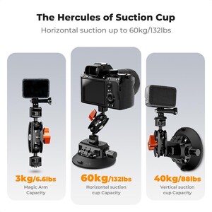 K&F Concept KF31.100 4,5'' Kamera Vantuzu Sihirli Kol Cep Telefonu Kelepçesi ve GoPro Adaptör ile - Thumbnail