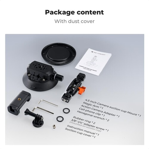 K&F Concept KF31.100 4,5'' Kamera Vantuzu Sihirli Kol Cep Telefonu Kelepçesi ve GoPro Adaptör ile