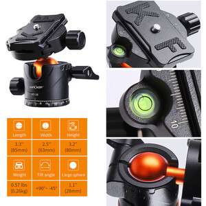 K&F Concept SA254M2 Alüminyum Tripod Ball Head Kit (KF09.089) - Thumbnail