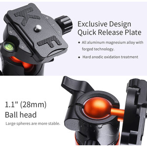 K&F Concept SA254T2 Hafif Kompakt Alüminyum Tripod (KF09.090) - Thumbnail