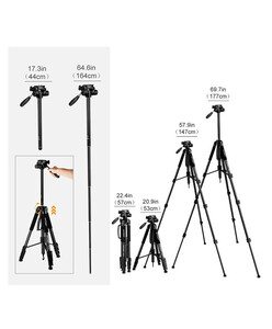 K&F Concept TM2624L 3-Way Pan Head Kompakt Tripod (KF09.050V2) - Thumbnail