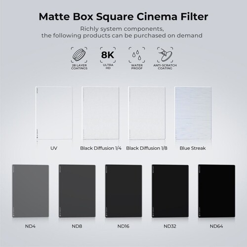 K&F NANO-X ND16 (4 Stop) 4x5.65 Filtre Tilta SmallRig ve Diğer Matbox ile Uyumlu HD Optik Cam