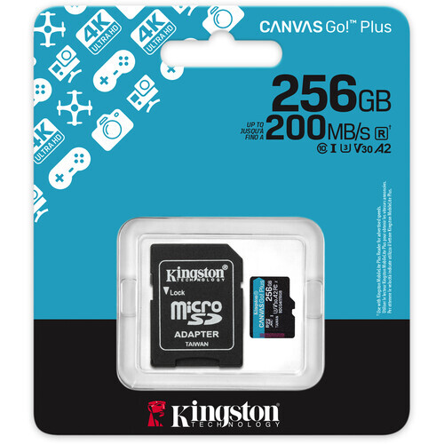 Kingston 256GB microSDXC Canvas Go! Plus Gen4 200MB/s A2 U3 V30 + Adaptör