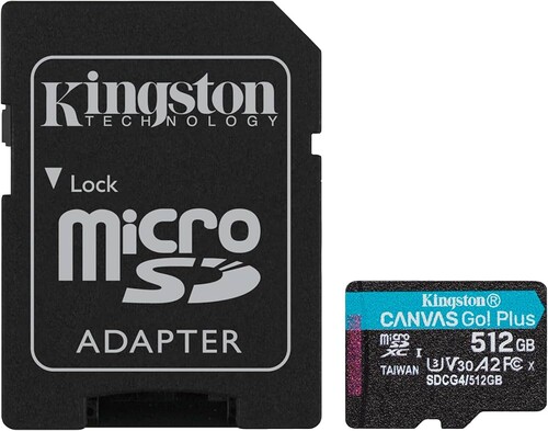 Kingston 512GB microSDXC Canvas Go! Plus Gen4 200MB/s A2 U3 V30 + Adaptör