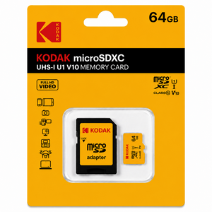 Kodak - Kodak 64GB microSD Premium UHS-I C10 U1 V10 + SD Adaptör (Sarı)