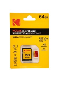Kodak - Kodak 64GB microSD Ultra UHS-I U3/V30/A1 + SD Adaptör (Kırmızı)
