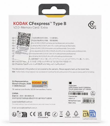 Kodak Extra 256GB CF Express Type B 2.0 Hafıza Kartı (1700MB/s - 1650MB/s)
