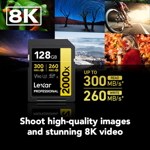 Lexar 128GB 2000x Professional SDXC UHS-II V90 300 MB/s Hafıza Kartı