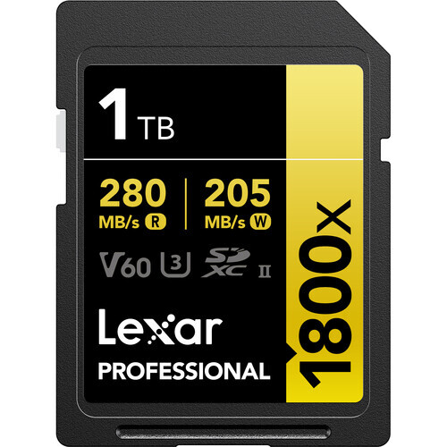 Lexar 1TB 280MB/s Profesyonel 1800x SDXC UHS-II V60 Hafıza Kartı (Gold Serisi)