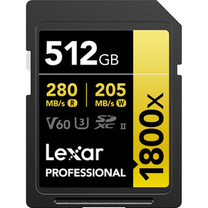Lexar - Lexar 512GB 280MB/s Profesyonel 1800x SDXC UHS-II V60 Hafıza Kartı (Gold Serisi)