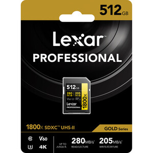 Lexar - Lexar 512GB 280MB/s Profesyonel 1800x SDXC UHS-II V60 Hafıza Kartı (Gold Serisi) (1)