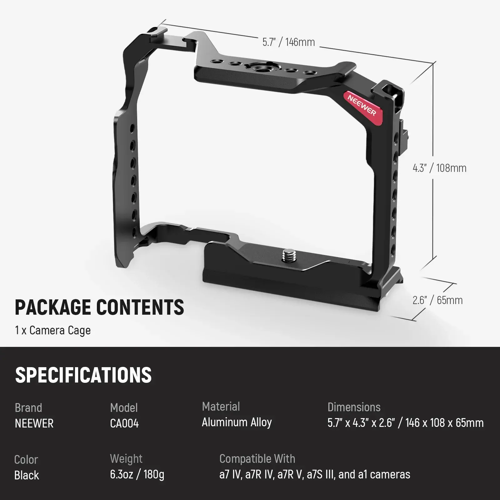 Neewer - Neewer CA004 Sony A7 IV / A 7R V / A 7S III / A1 Uyumlu Kamera Kafesi (1)