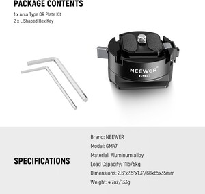 Neewer - NEEWER GM47 Kamera Quick Release Plate Kiti (Ronin RS & PD Capture Uyumlu, Otomatik Kilit) (1)