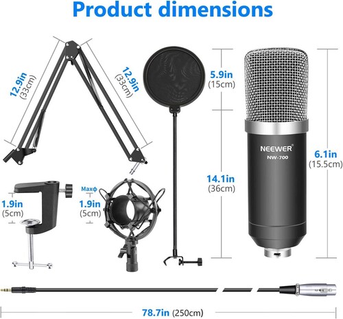 Neewer NW-700 Pro Condenser Microphone and Monitor Headphones 7-in-1 Kit