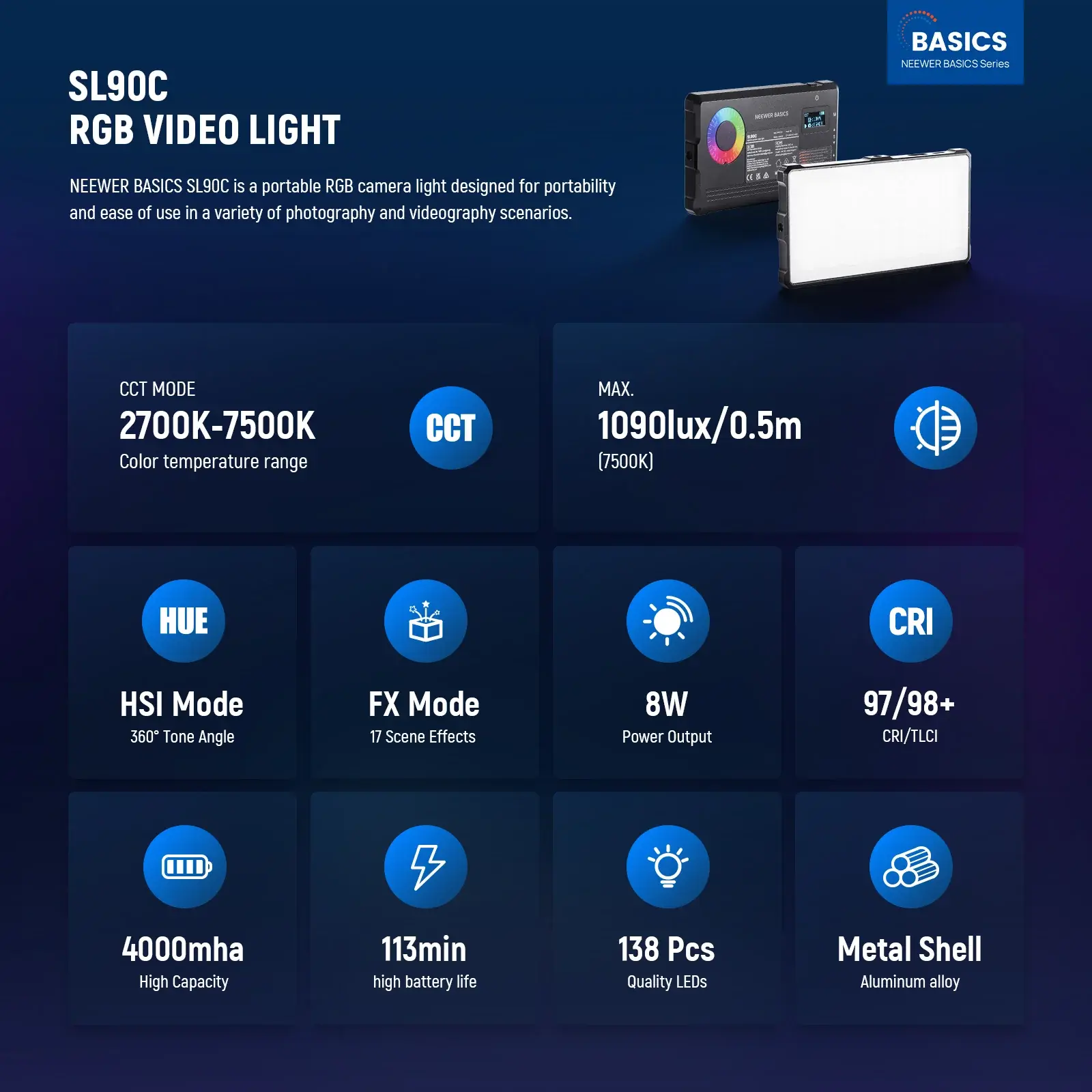 NEEWER SL90C RGB Mini Mobil Video Işığı
