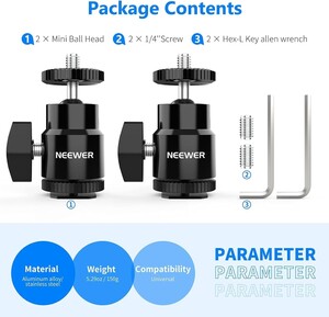 Neewer - NEEWER ST17 1/4'' Kamera Hot Shoe Adaptörü (Mini Bilyeli Başlık) - 2'li Paket (1)