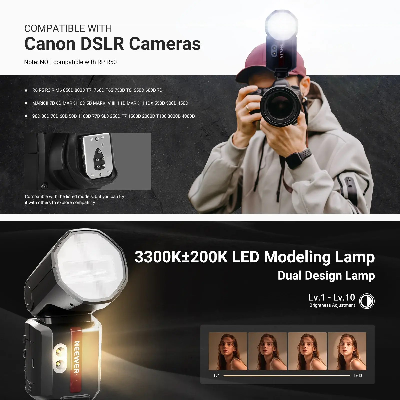Neewer Z3R-C Canon Uyumlu 100W Yuvarlak Kafa Akülü Tepe Flaşı - Thumbnail