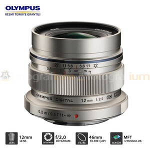 Olympus - Olympus 12mm f/2.0 MFT Aynasız Lens Gümüş