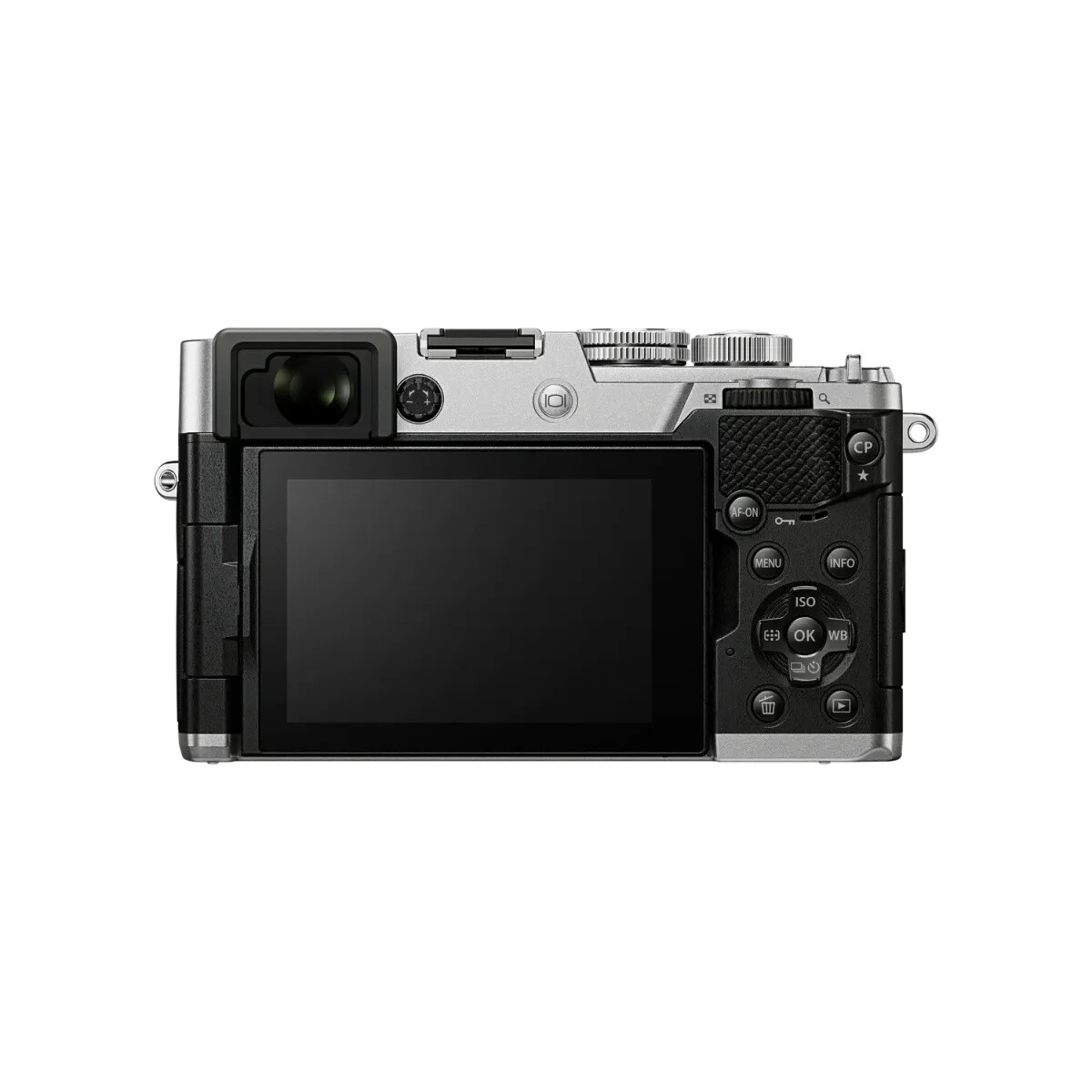 Olympus OM SYSTEM PEN Gümüş + M.Zuiko 14-42mm F3.5-5.6 III Objektif Kiti - arka görünüm, vizör ve ekran