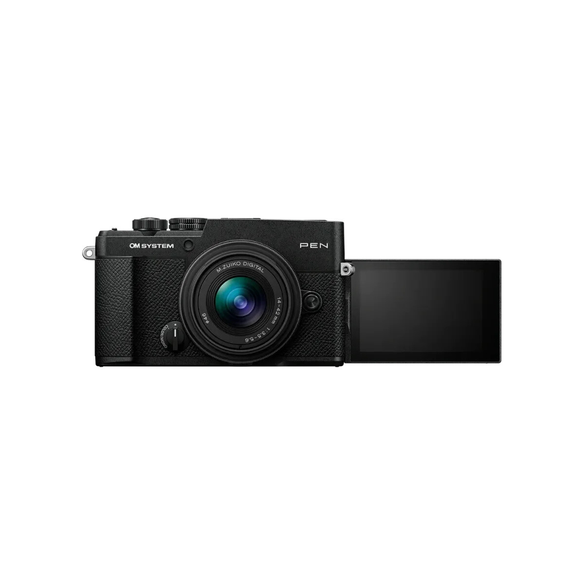 Olympus OM SYSTEM PEN Siyah + M.Zuiko 14-42mm F3.5-5.6 III Objektif Kiti - yana açılmış değişken açılı ekran