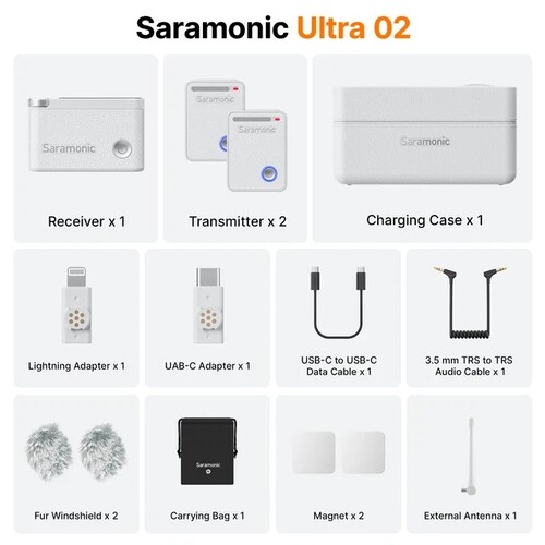 Saramonic Ultra 2 Kişilik Kablosuz Yaka Mikrofonu (Beyaz)