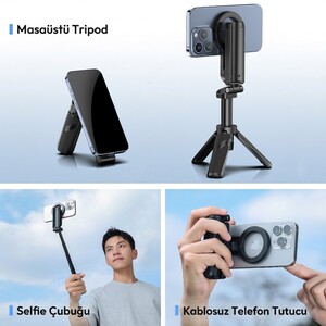 Ulanzi JJ03S Manyetik Telefon Tripodu 360° Selfie Çubuğu Bluetooth Kumandalı Siyah - T090A - Thumbnail