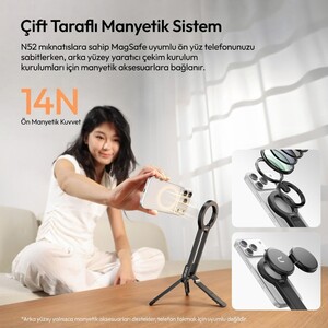 Ulanzi MA57 4 in 1 Manyetik Carabinerli Mini Telefon Tutucu Tripod Stand Siyah - S007 - Thumbnail
