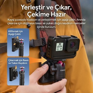 Ulanzi MT55 SnapGo 4 in 1 Mini Selfie Stick Tripod Telefon ve Aksiyon Kamera Uyumlu - T165 - Thumbnail