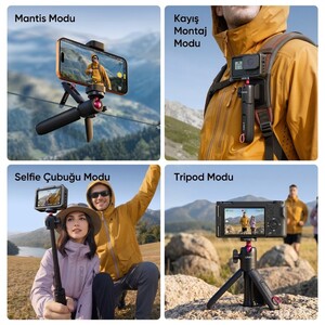 Ulanzi MT55 SnapGo 4 in 1 Mini Selfie Stick Tripod Telefon ve Aksiyon Kamera Uyumlu - T165 - Thumbnail