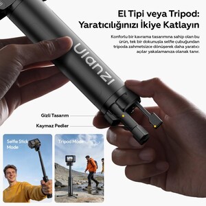 Ulanzi MT98 Katlanabilir Selfie Stick Tripod 57cm 360 Kamera Uyumlu - S054 - Thumbnail
