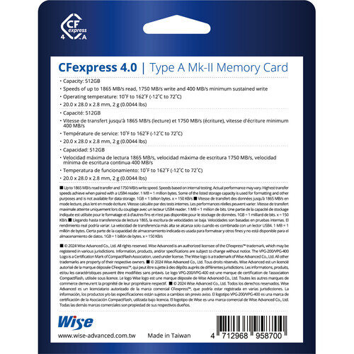 Wise Advanced 512GB CFexpress 4.0 Type A Hafıza Kartı